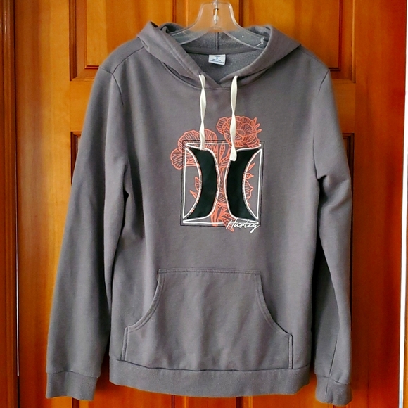 Hurley Womans Logo Floral Grey‎ Sweatshirt Hoodie Size Medium - Picture 2 of 8